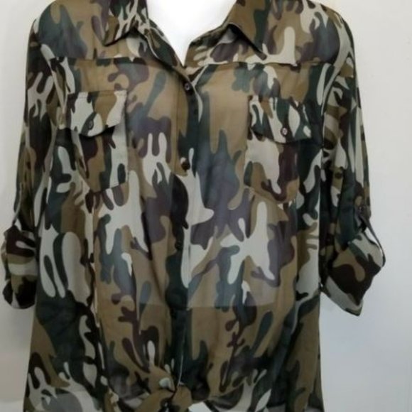 torrid Tops - TORRID SEMI SHEER CAMO TIE FRONT BUTTON DOWN NWT 4